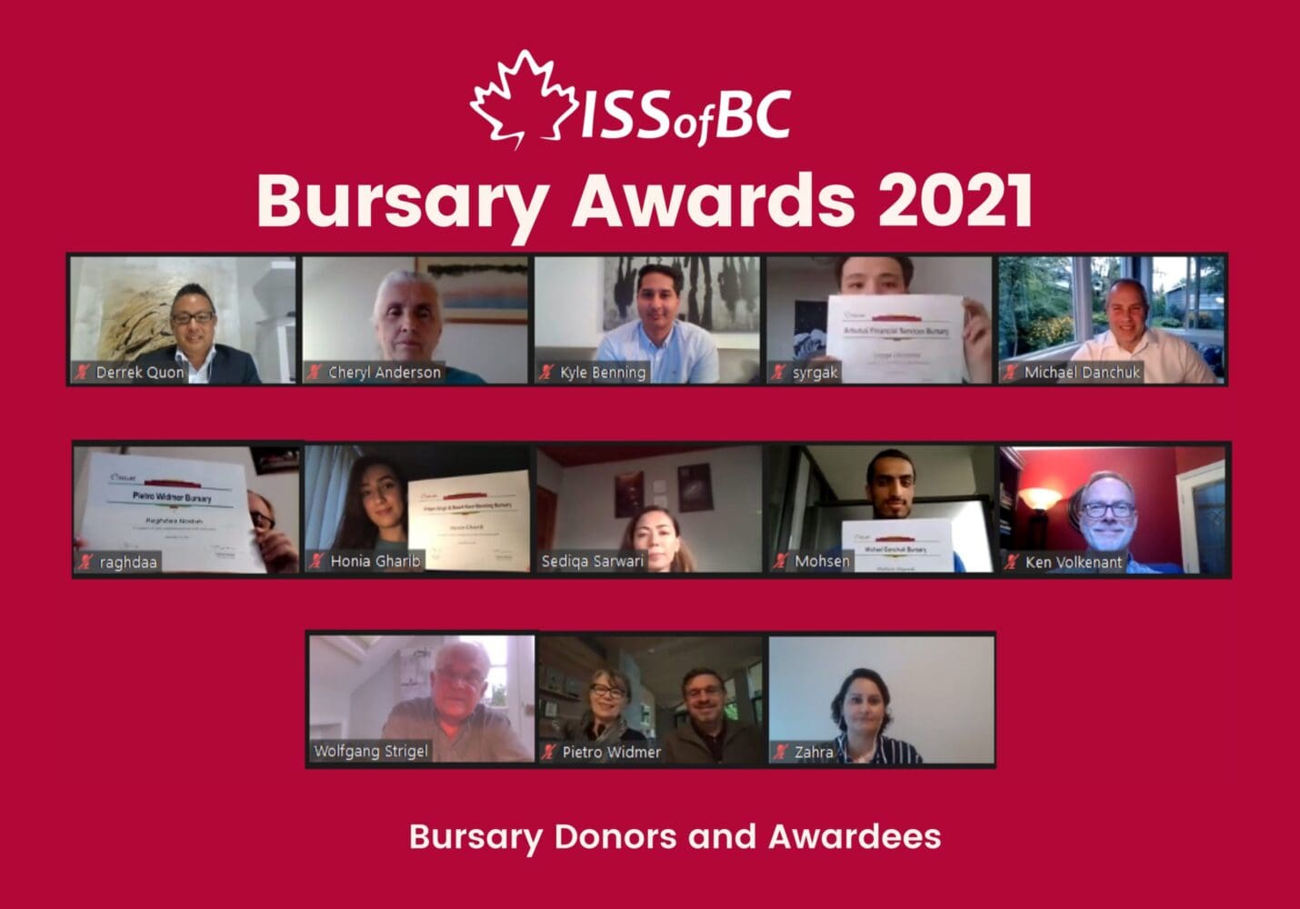 Zoom photos of ISSofBC Bursary Awards 2021